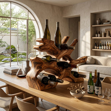 Handcarved Solid Wood Wine Rack Natural Root Style Bottle Holder