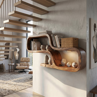Natural Wood Floating Shelf with Sculpted Organic Edge