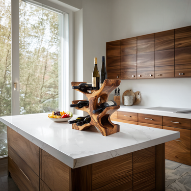 Hand-Carved Solid Wood Wine Rack with Organic Modern Form