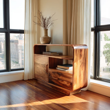 Curved Modern Sideboard With Open Shelf Storage
