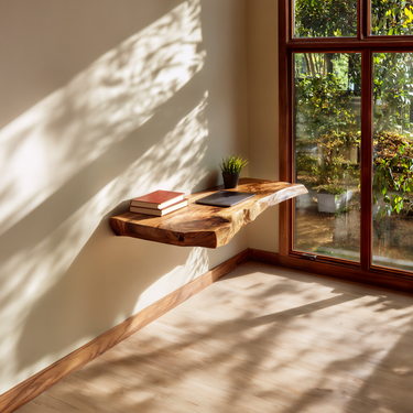Live Edge Solid Wood Wall Desk for Minimalist Home Workspace