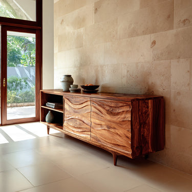 Carved Wave Sideboard With Open Shelf Storage