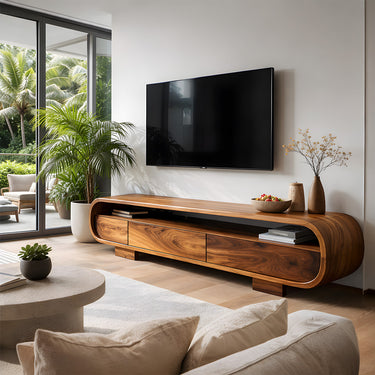 Modern Waterfall TV Cabinet With Rounded Edge Storage