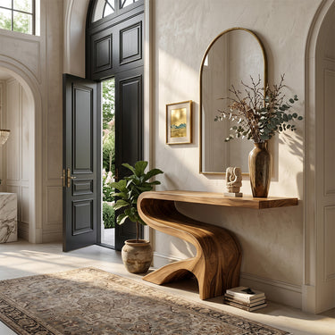 Mediterranean Style Console Table with Flowing Wood Silhouette