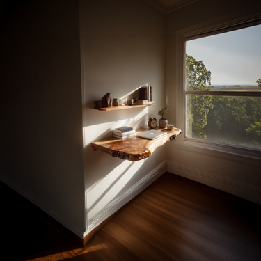 Live Edge Solid Wood Floating Desk Shelf for Small Spaces