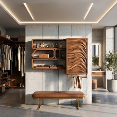 Natural Wood Dressing Room Wall Cabinet With Wave Door