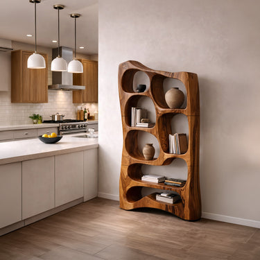 Organic Carved Bookshelf with Sculptural Open Compartments