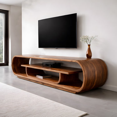 Curved Waterfall TV Cabinet With Open Media Storage