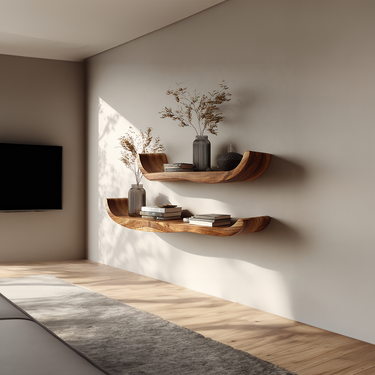 Natural Wood Floating Shelf with Soft Curved Edge Design