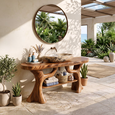 Natural Wood Bathroom Vanity With Arched Branch Base