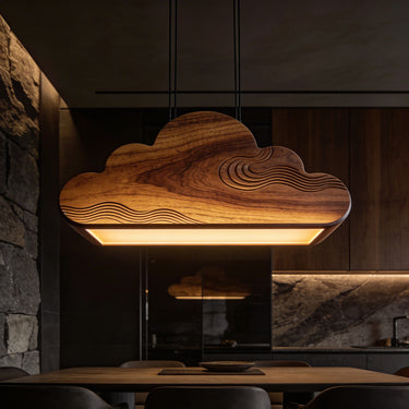 Cloud Shape Wood Pendant Light Soft LED Dining Fixture