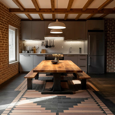 Live Edge Wood Dining Table Set with Bench Seating