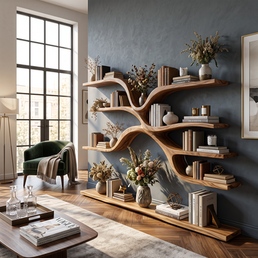 Arbor Flow Sculptural Wall Bookshelf with Sweeping Open Shelves