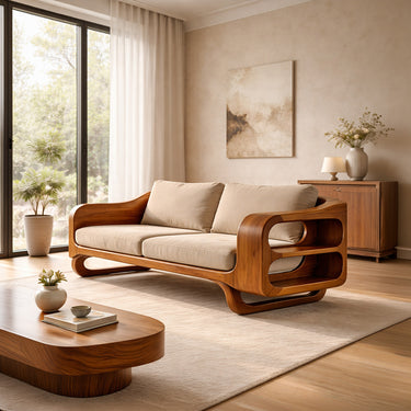 Sculptural Open Frame Sofa With Layered Arm Detail