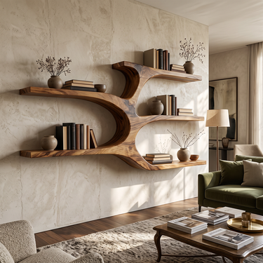 Cascade Arc Wall Bookshelf with Sculpted Open Shelves