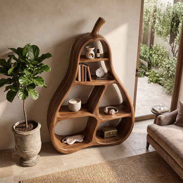 Natural Wood Pear Bookshelf With Organic Open Shelves