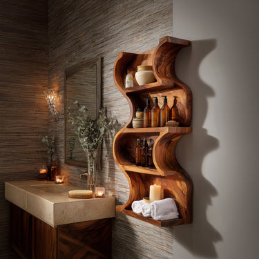 Vertical Wood Wall Shelf With Curved Open Display