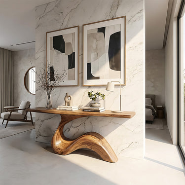 Curved Natural Wood Console Table for Modern Entryways