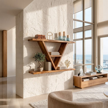 Minimal Floating Shelf with Angled Support Wood Design