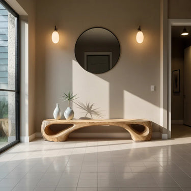 Handcrafted Solid Wood Bench Sculptural Natural Wood Console Table