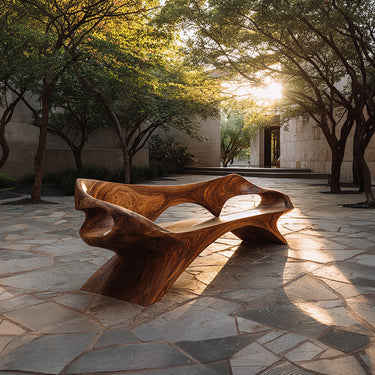 Artistic Wood Lounge Bench With Open Carved Frame for Statement Spaces
