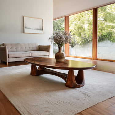 Organic Oval Coffee Table With Sculptural Pedestal Base