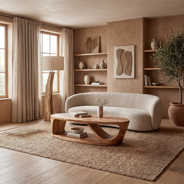 Sculptural Oval Coffee Table With Open Shelf Base