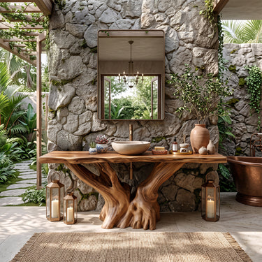 Natural Wood Bathroom Vanity With Root Inspired Pedestal Base