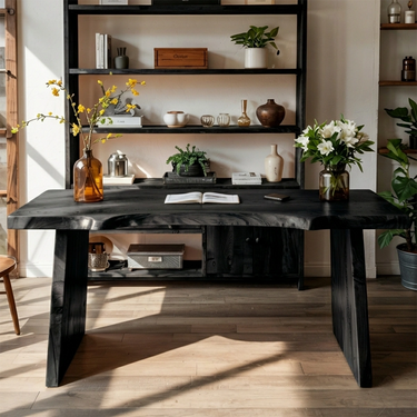 Live Edge Wood Writing Desk with Natural Sculpted Top