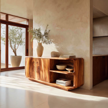 Rounded Waterfall Sideboard With Open Shelf Storage