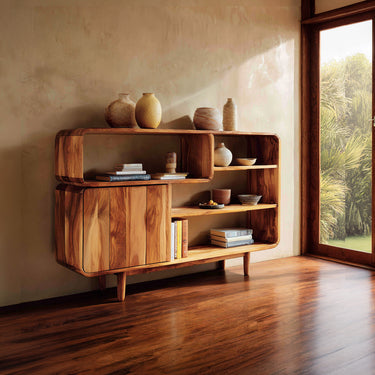 Curved Open Shelf Sideboard With Cabinet Storage