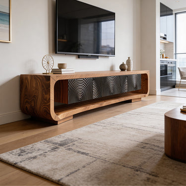 Sculptural Carved Front TV Cabinet With Curved Frame