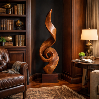 Tall Abstract Solid Wood Floor Sculpture for Modern Interior Decor