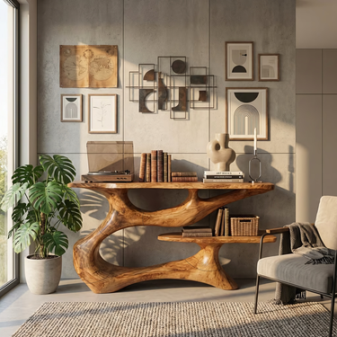 Organic Form Entryway Console Table With Natural Wood Character