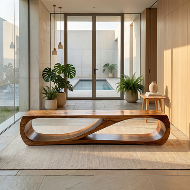 Continuous Loop Wood Bench With Open Base for Modern Spaces