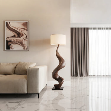 Sculptural Solid Wood Floor Lamp Handcarved Modern Standing Light