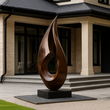 Abstract Solid Wood Garden Sculpture for Organic Modern Landscape