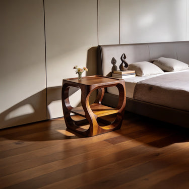 Sculpted Cube Nightstand With Rounded Open Shelves