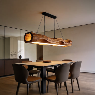 Organic Wood Beam Pendant Light with Sculpted Natural Form