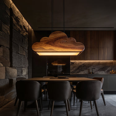 Cloud Shape Wood Pendant Light Soft LED Dining Fixture