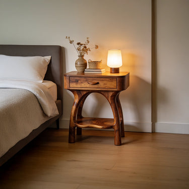 Solid Wood Nightstand With Sculptural Arch Base