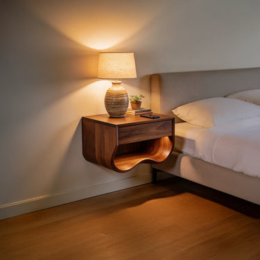 Floating Nightstand With Drawer Sculpted Curved Shelf