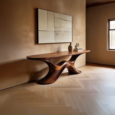 Sculptural Wave Console Table with Organic Flowing Base