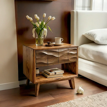 Floating Nightstand With Drawer and Open Shelf in Natural Wood