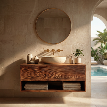Textured Solid Wood Floating Vanity with Storage for Modern Bathroom