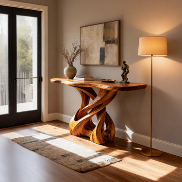 Twisted Sculptural Console Table with Interwoven Base