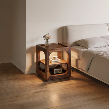 Cube Nightstand With Open Arch Shelves Minimal Design
