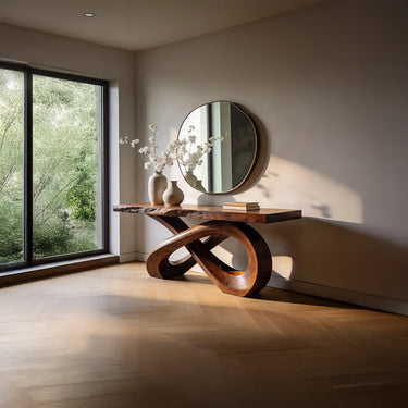 Organic Sculptural Console Table Interlocking Curve Base Design