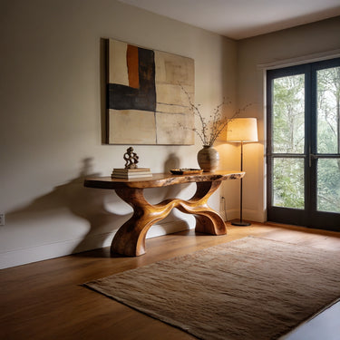 Organic Wave Console Table with Sculptural Double Base