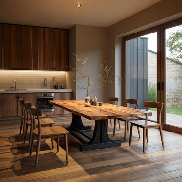 Live Edge Wood Outdoor Dining Table with Bench Seating
